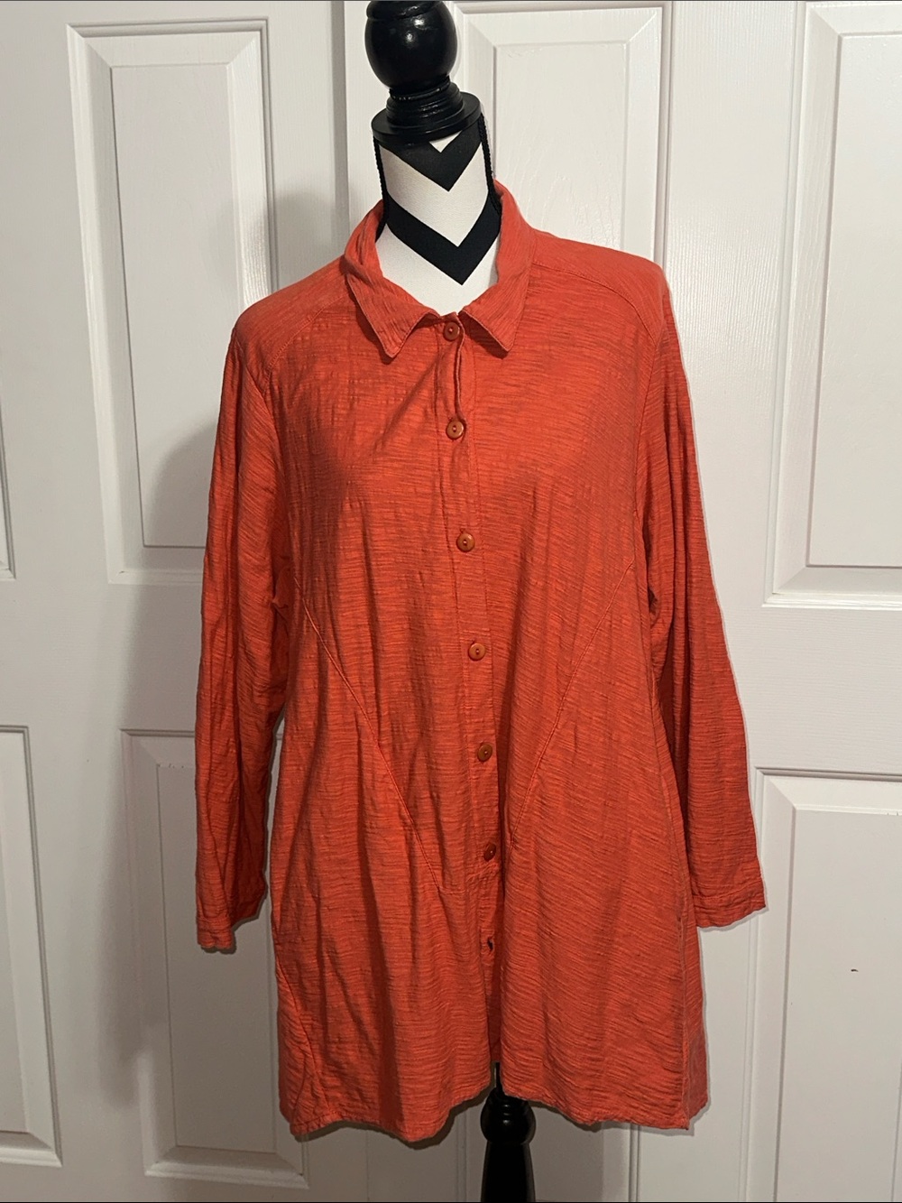 Iridium Orange Relaxed Fit Button-Front Tunic Top